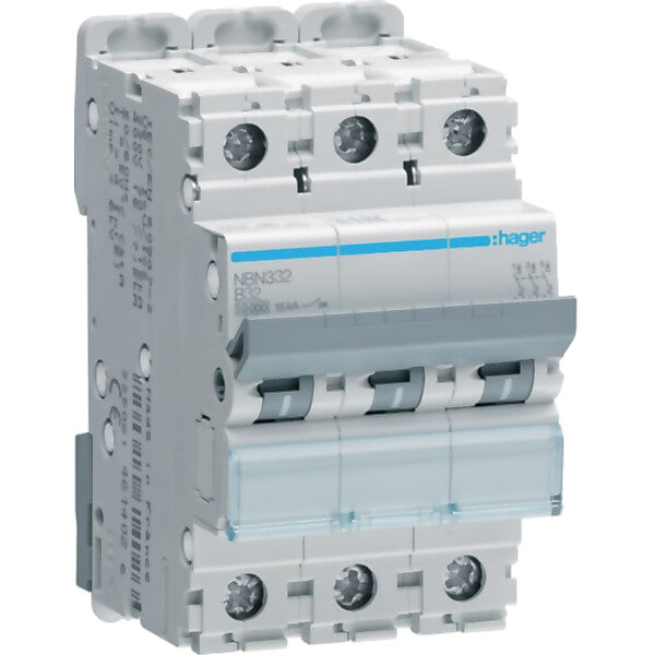 Hager Leitungsschutzschalter 3pol.,B-32A,10kA,3M NBN332